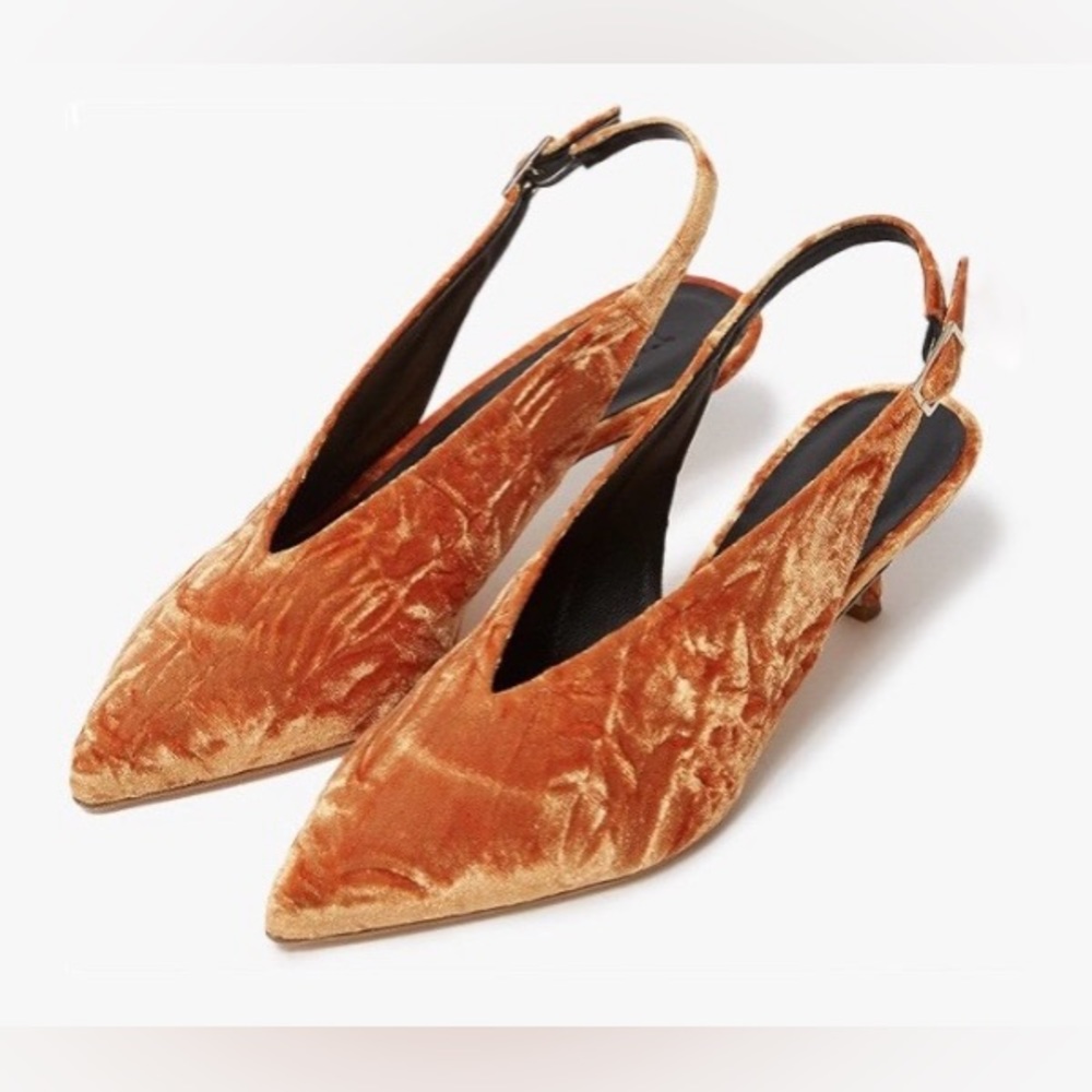 TIBI Lia Velvet Slingback Pumps in Rust